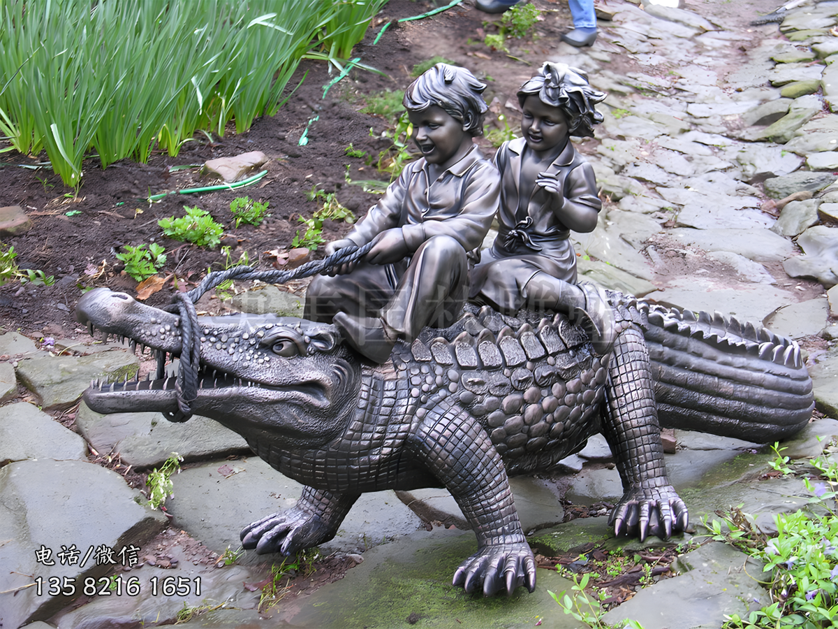 鱷魚坐騎玻璃鋼仿銅雕塑