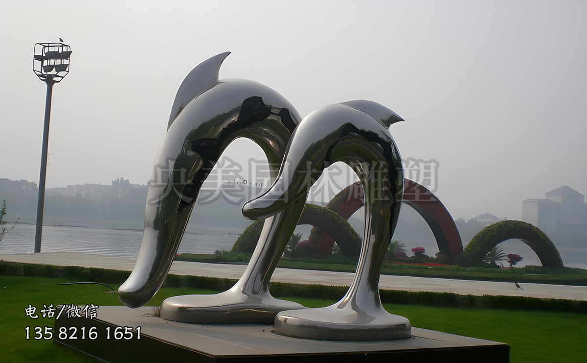 創(chuàng)意不銹鋼海豚雕塑