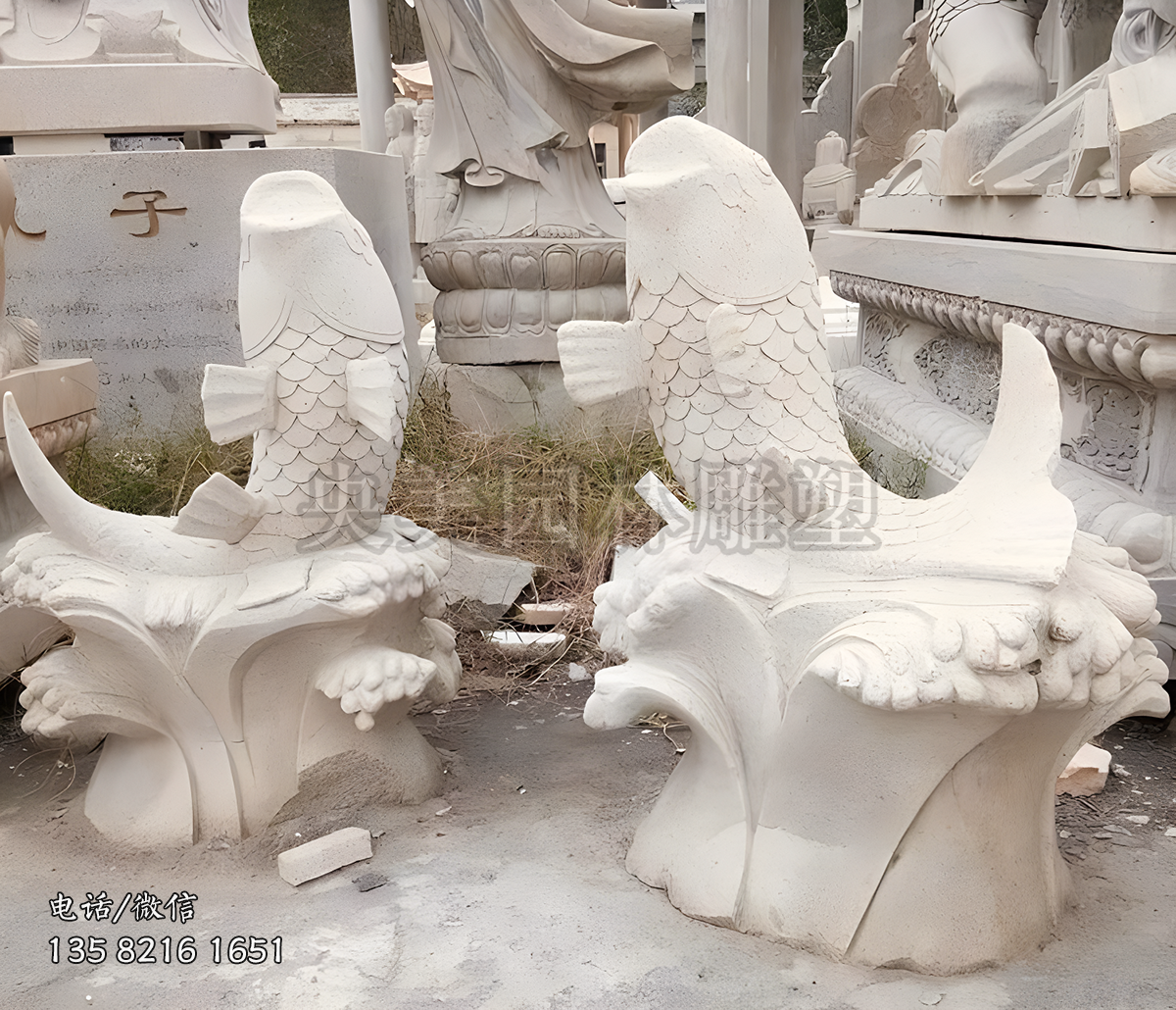 大理石噴水鯉魚雕塑