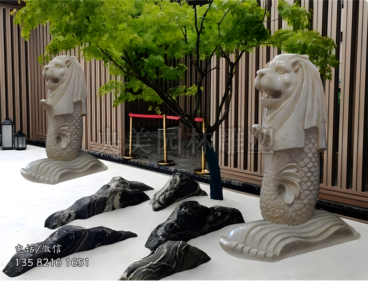 花崗巖魚尾獅雕塑擺件