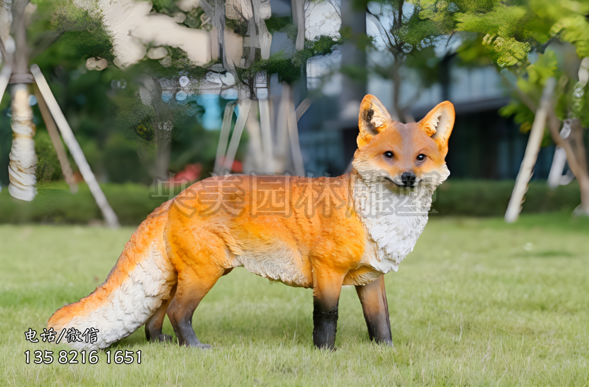 玻璃鋼彩繪仿真狐貍雕塑