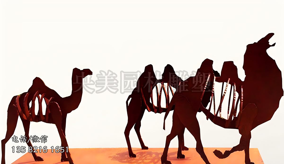 耐候鋼剪影駱駝雕塑