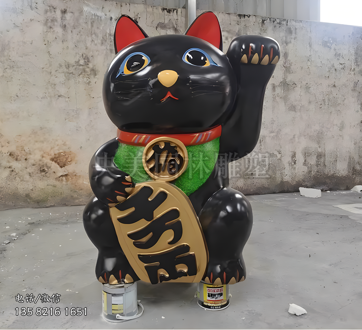 千萬兩黑色招財(cái)貓雕塑擺件