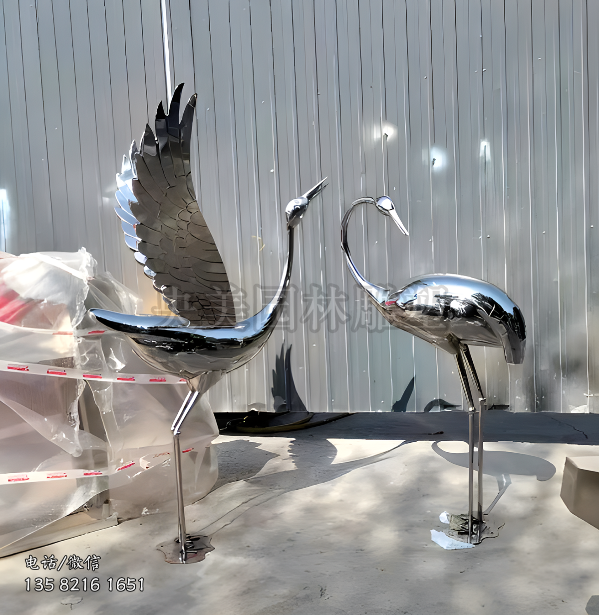 仙鶴不銹鋼鏡面雕塑擺件