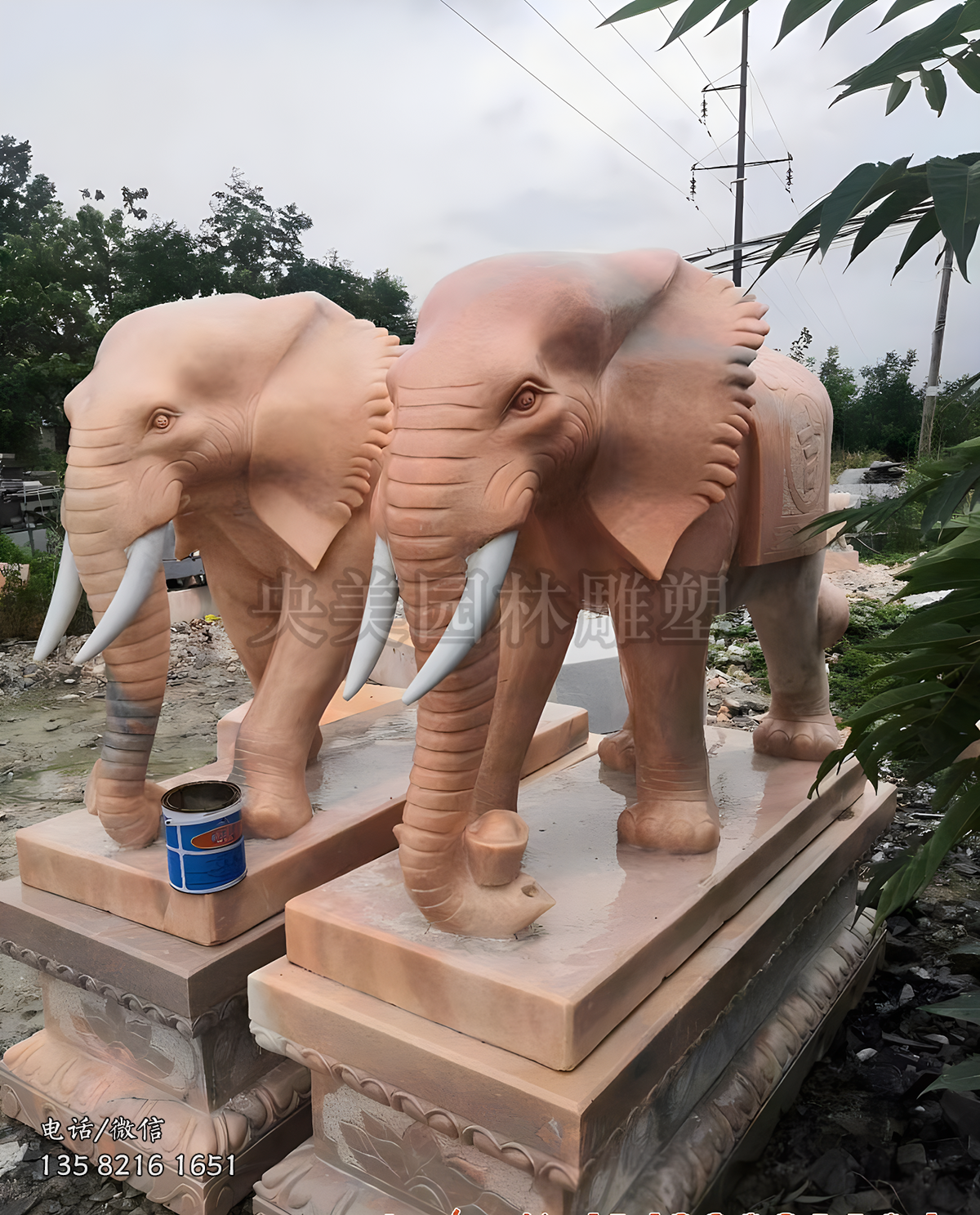 晚霞紅大象石雕