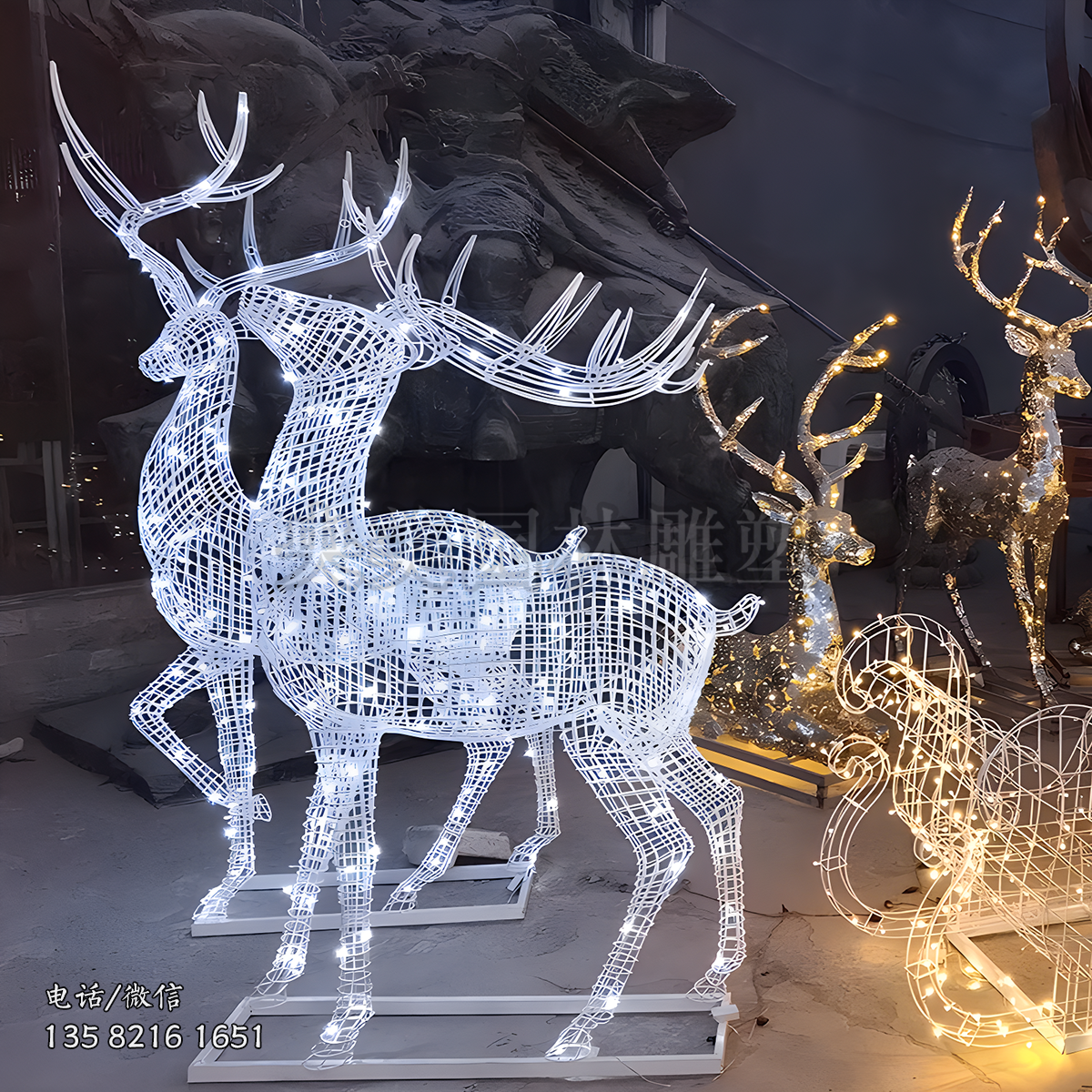 纏繞的led燈帶的編織網(wǎng)格梅花鹿雕塑