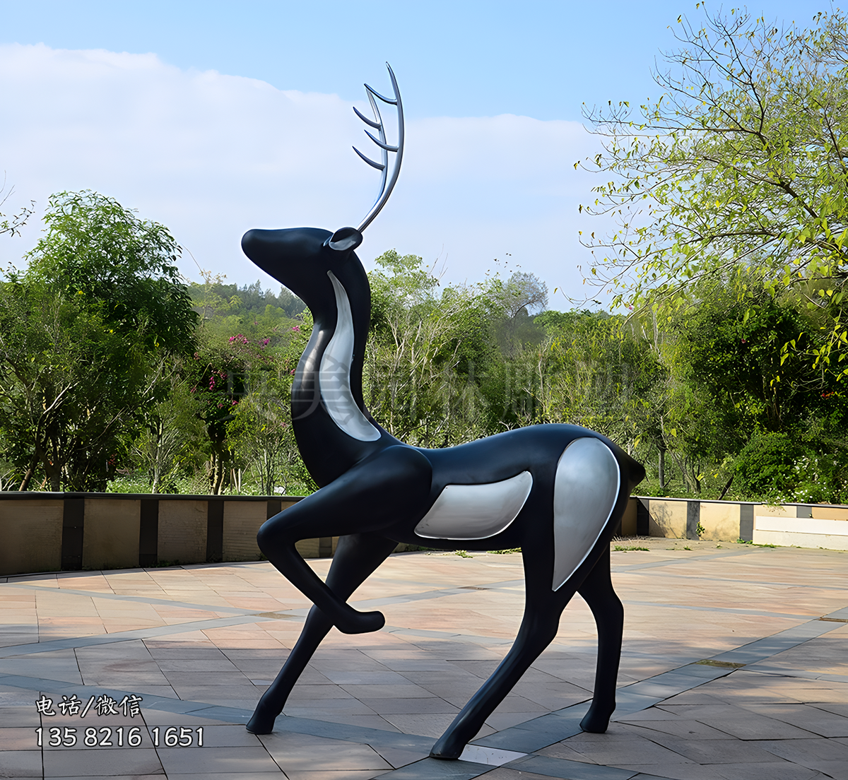 戶外園林大型景觀黑色玻璃鋼梅花鹿雕塑
