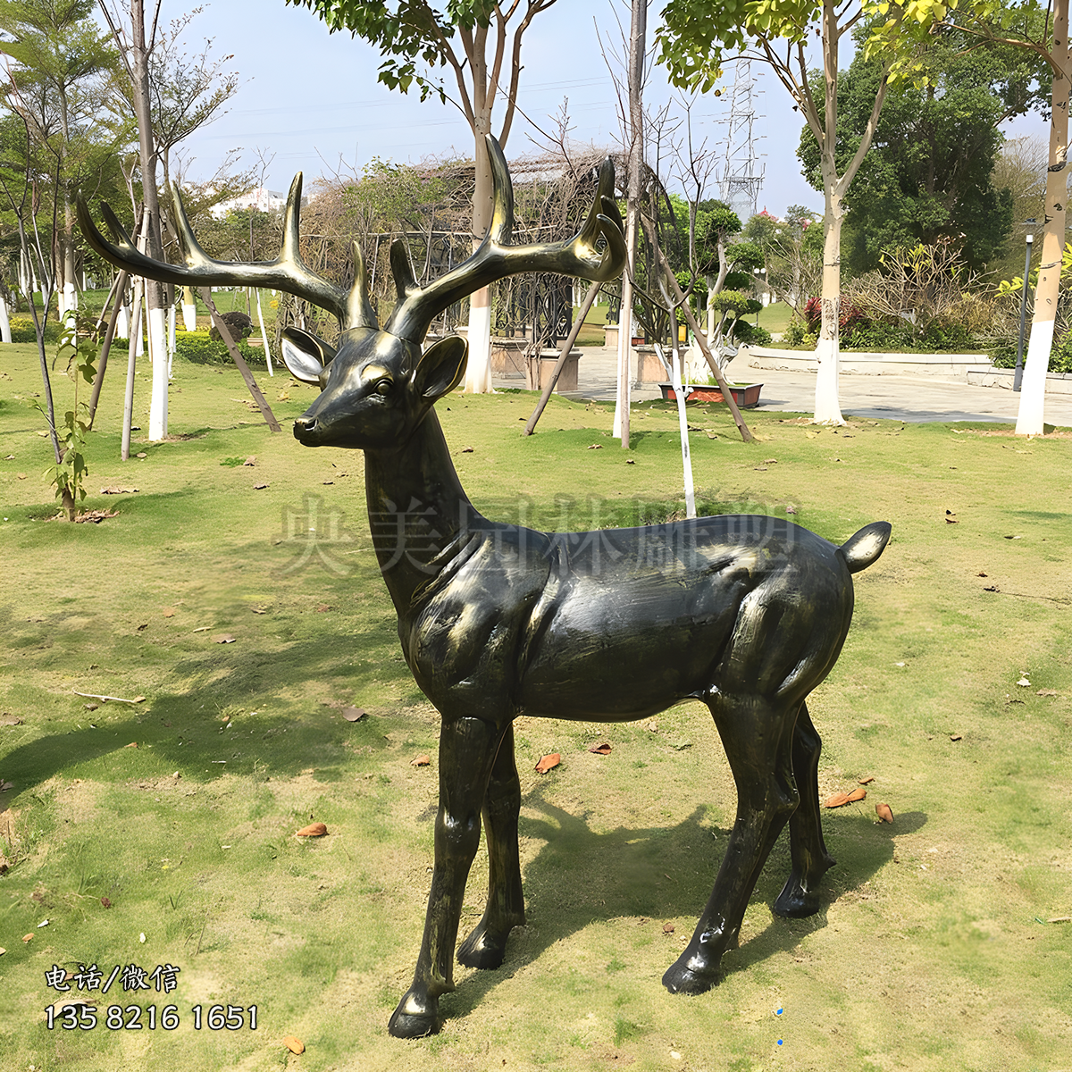 玻璃鋼仿銅梅花鹿公鹿雕塑