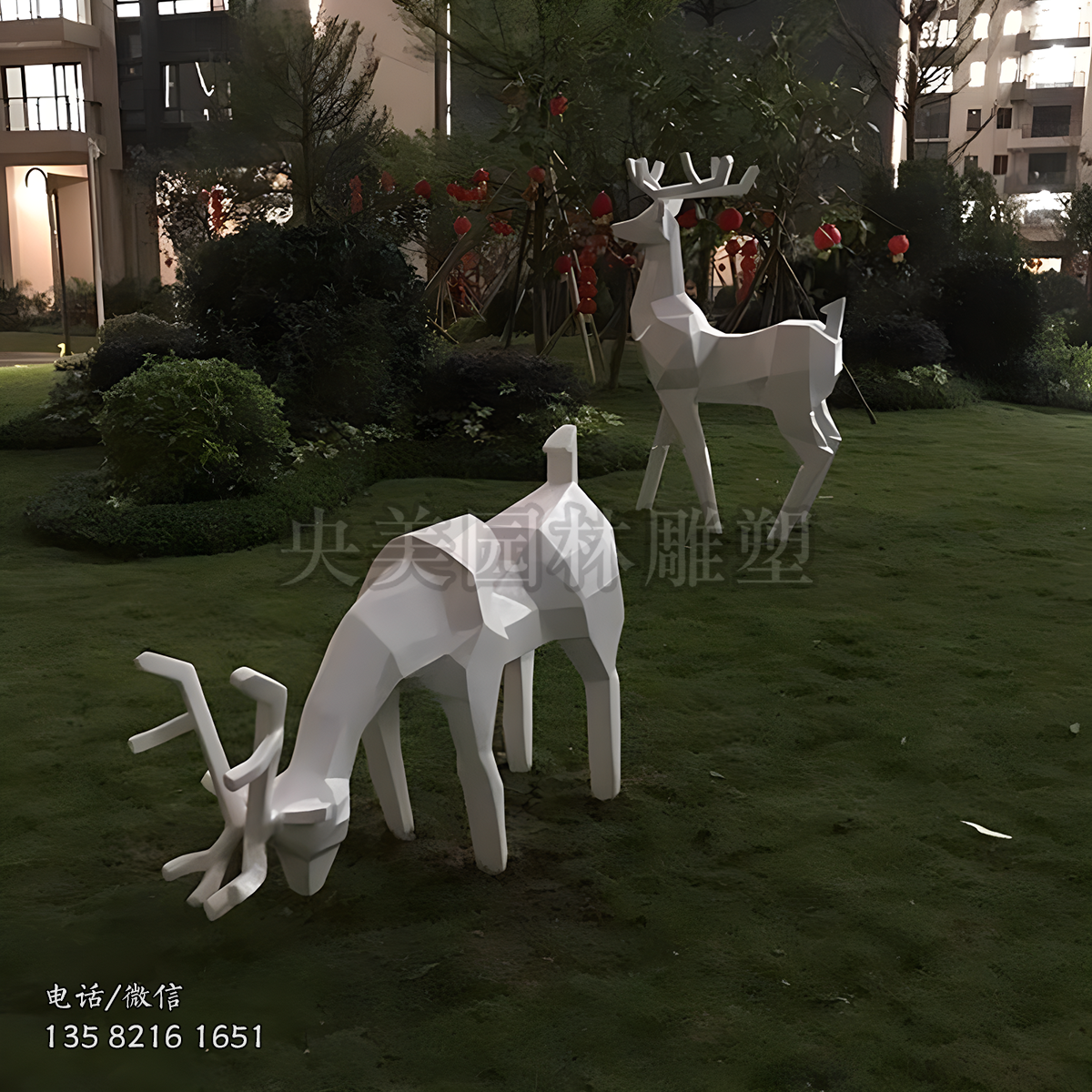 白色不銹鋼切面鹿雕塑