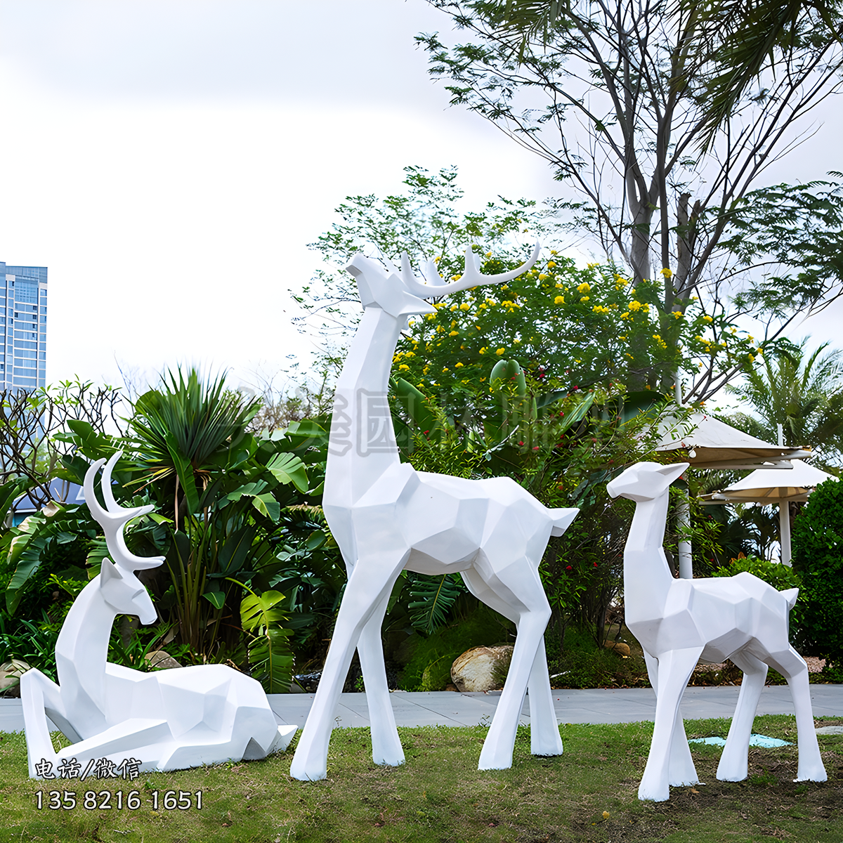 切面梅花鹿玻璃鋼雕塑擺件