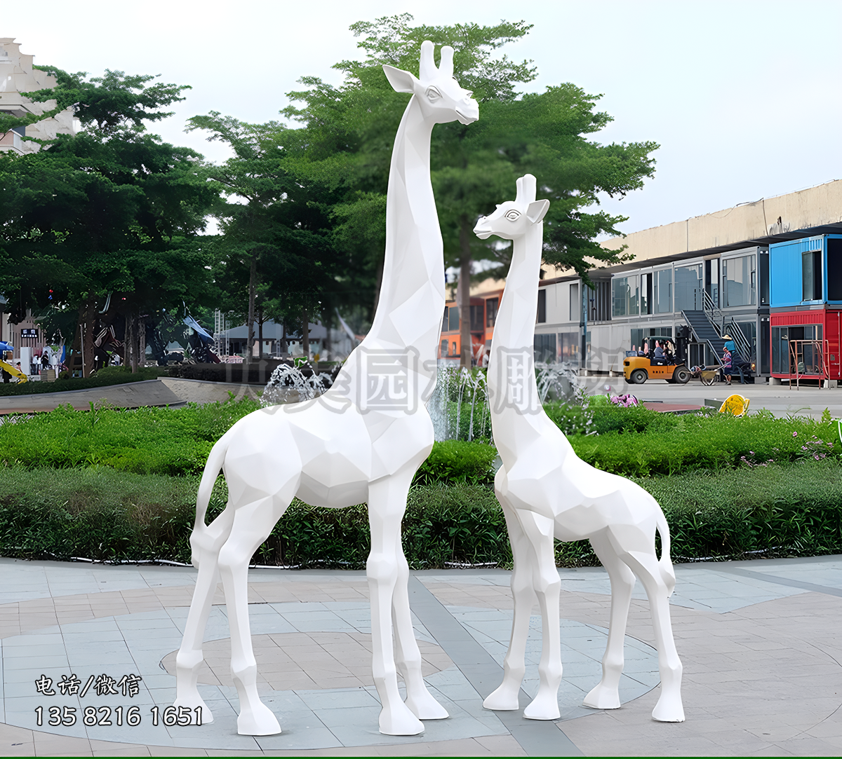 白色玻璃鋼切面長頸鹿雕塑