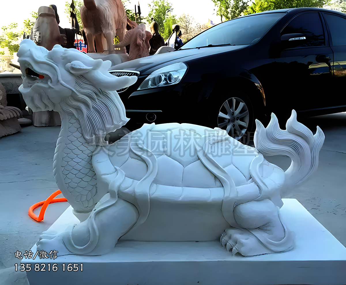 漢白玉龍龜石雕擺件