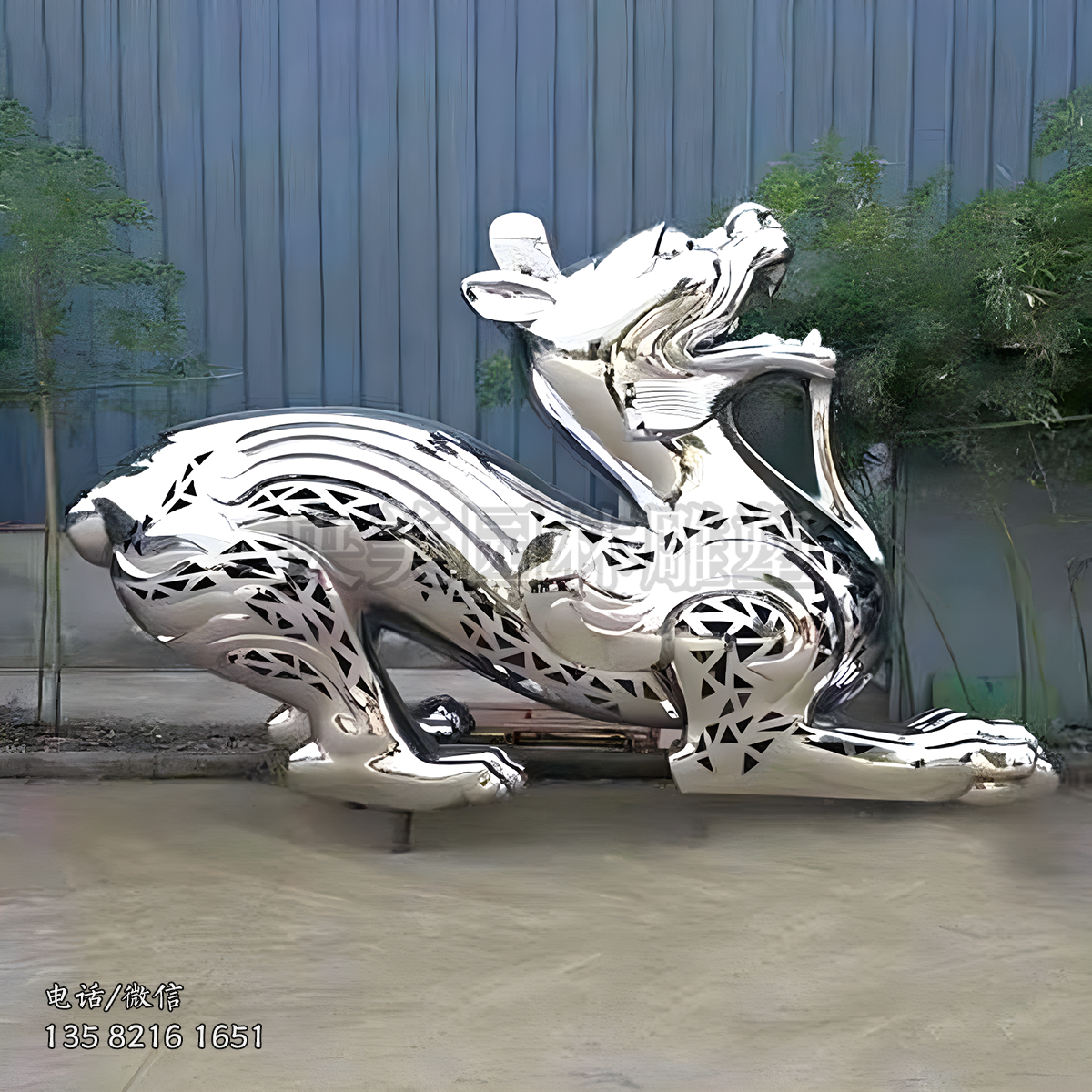 鏡面鏤空不銹鋼貔貅雕塑