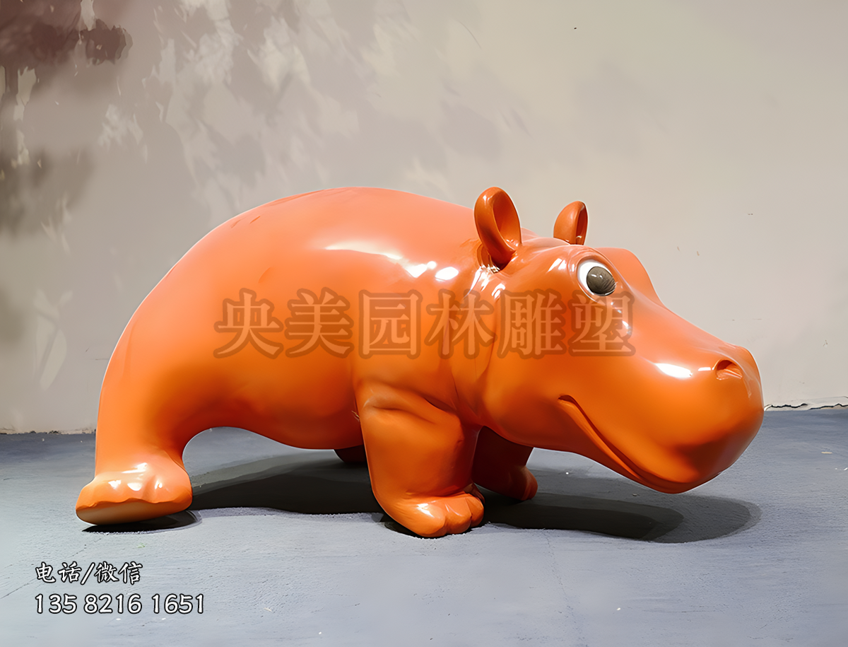 可愛的玻璃鋼河馬雕塑造型