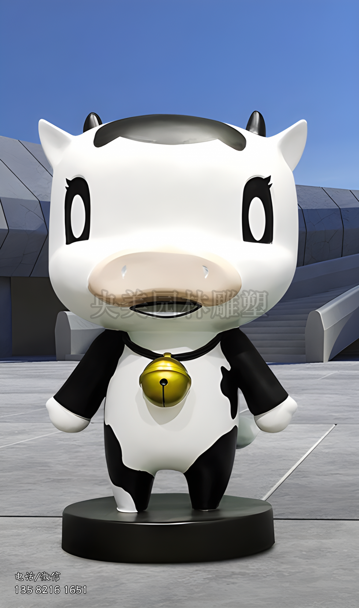 系鈴鐺的卡通小奶牛ip雕塑