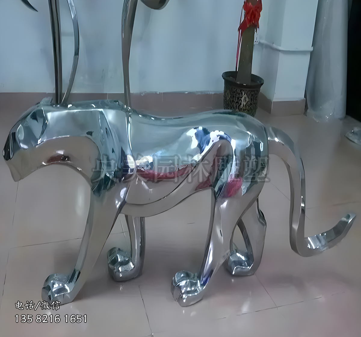 鏡面不銹鋼抽象老虎雕塑