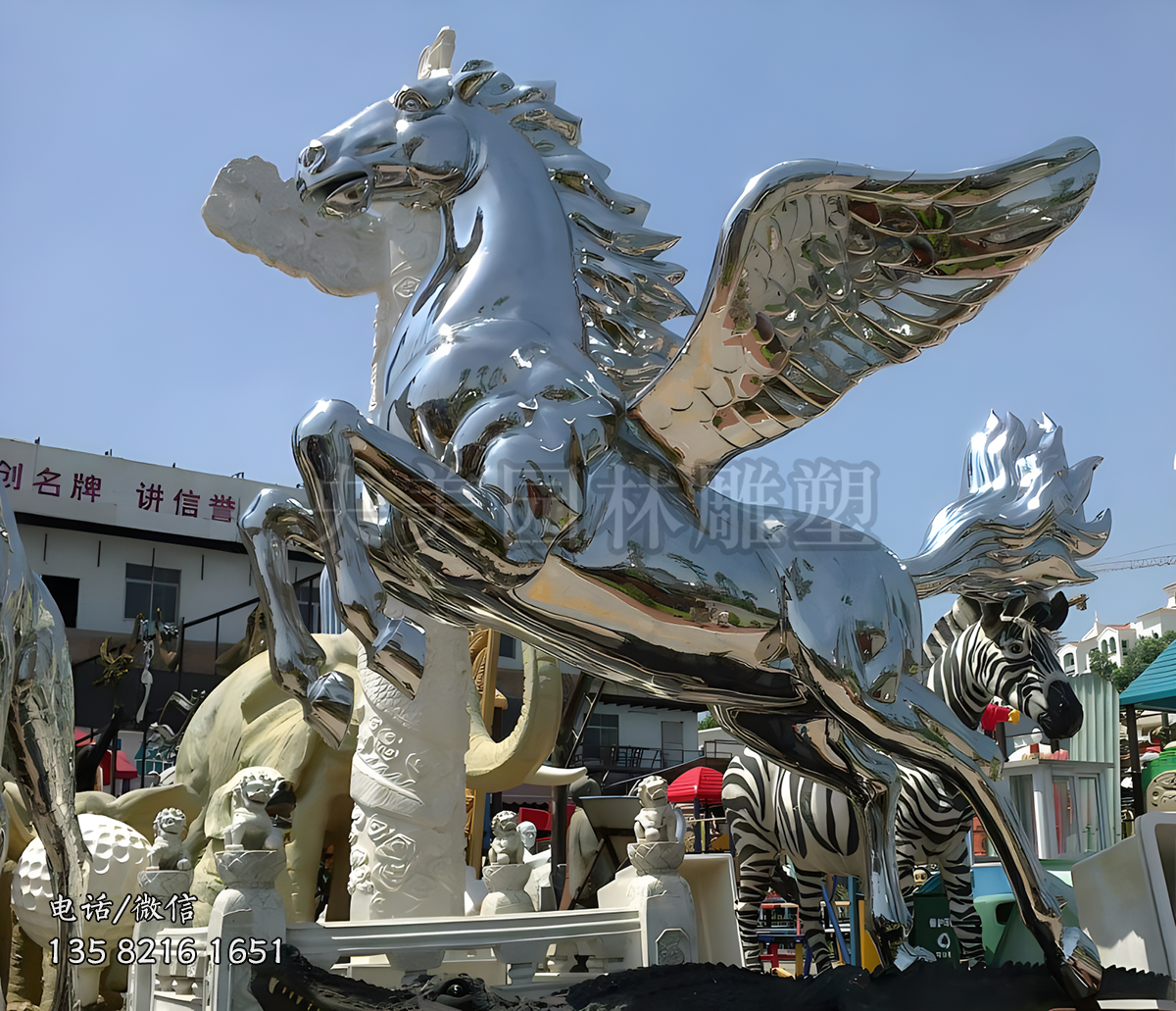 不銹鋼鍛造鏡面飛馬景觀雕塑