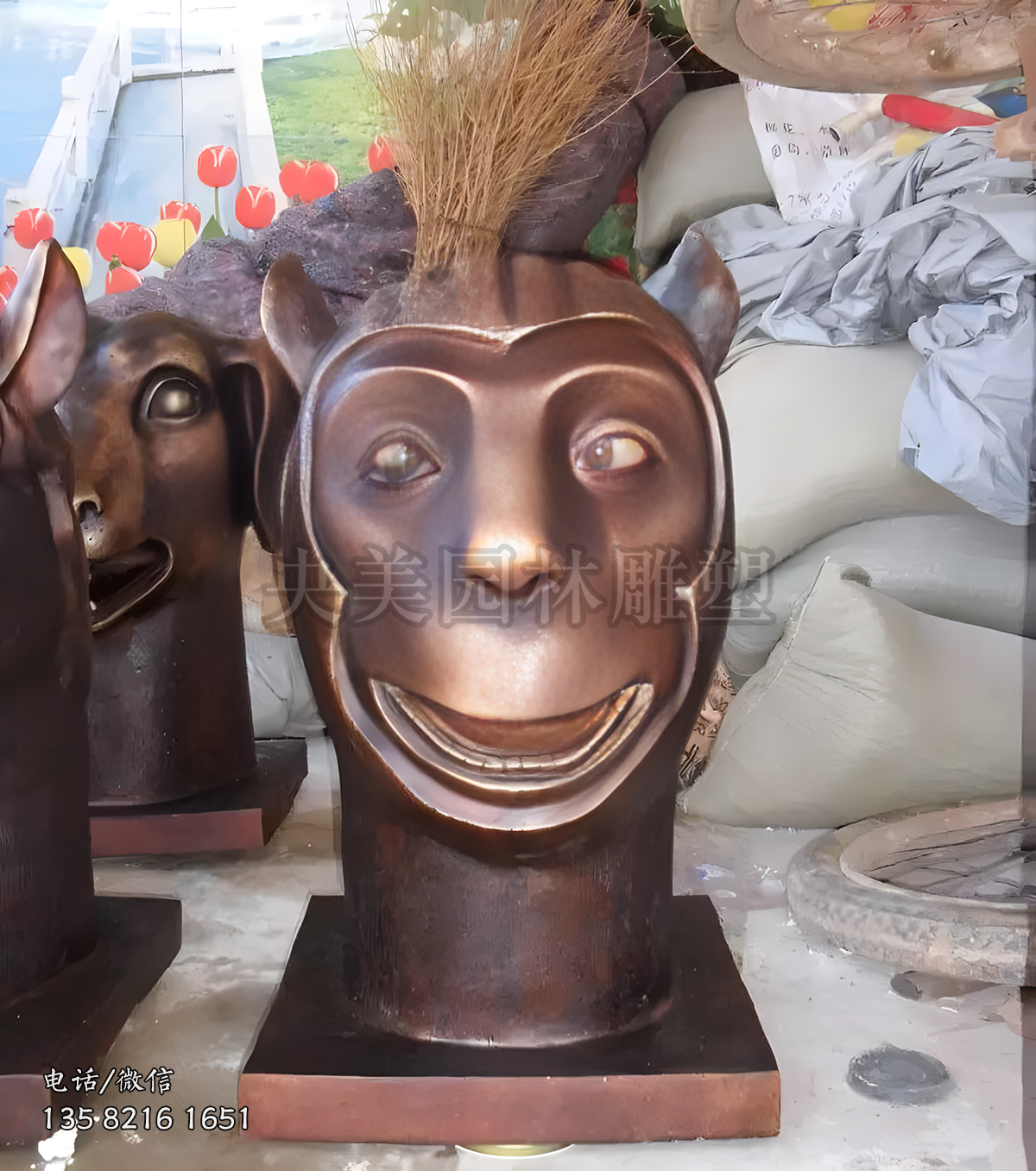 申猴十二生肖銅首雕塑