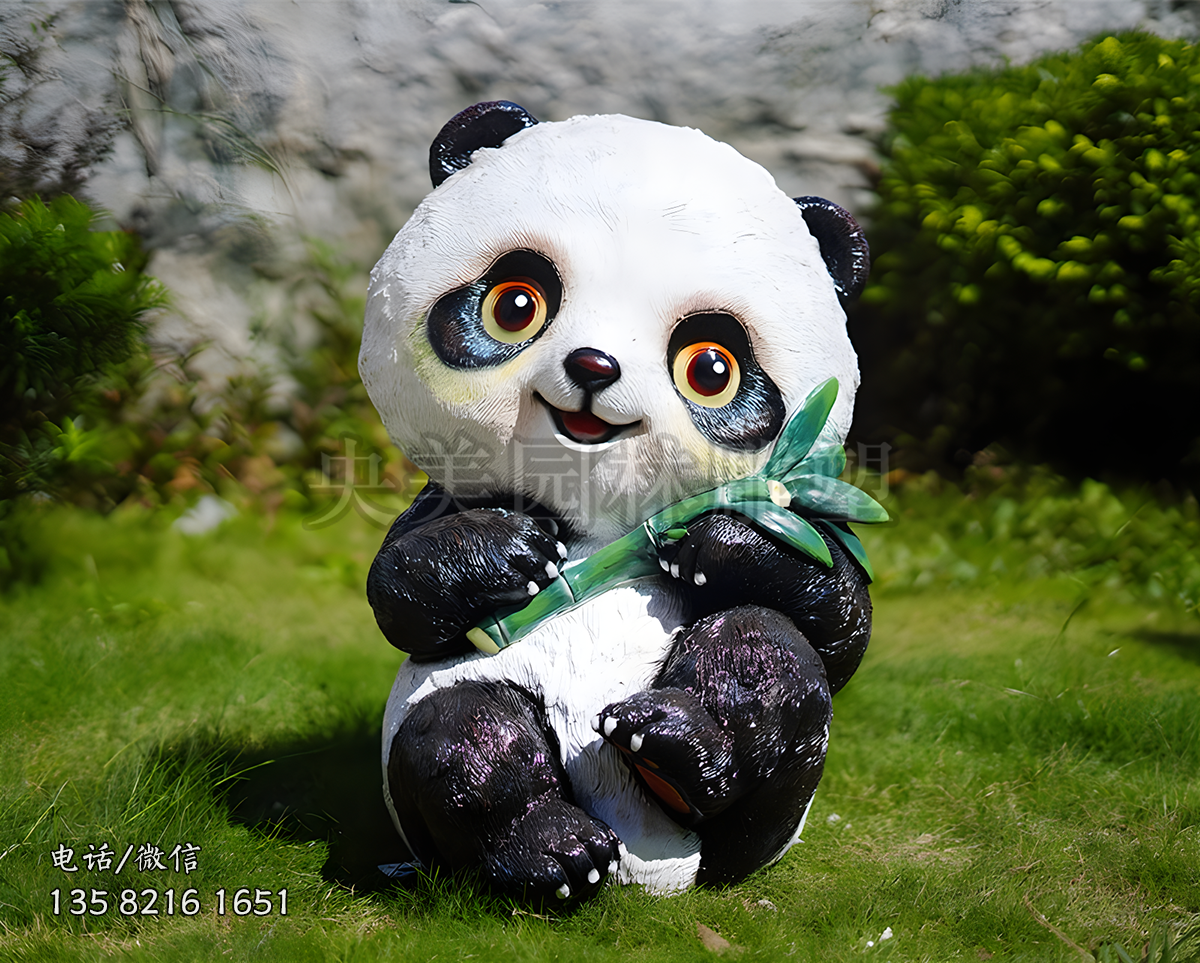 呆萌坐姿毛面熊貓玻璃鋼雕塑