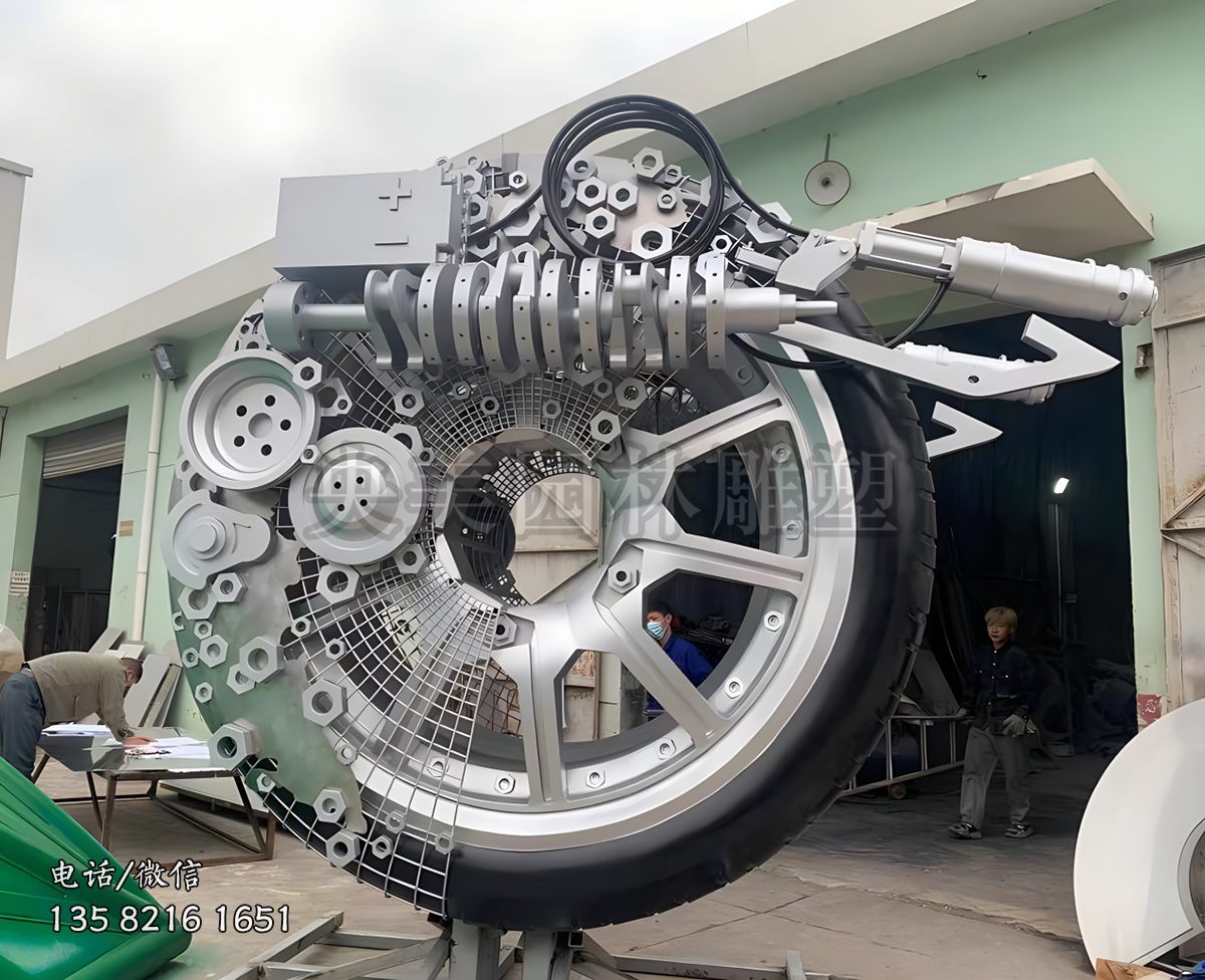 創(chuàng)意不銹鋼機械車輪雕塑