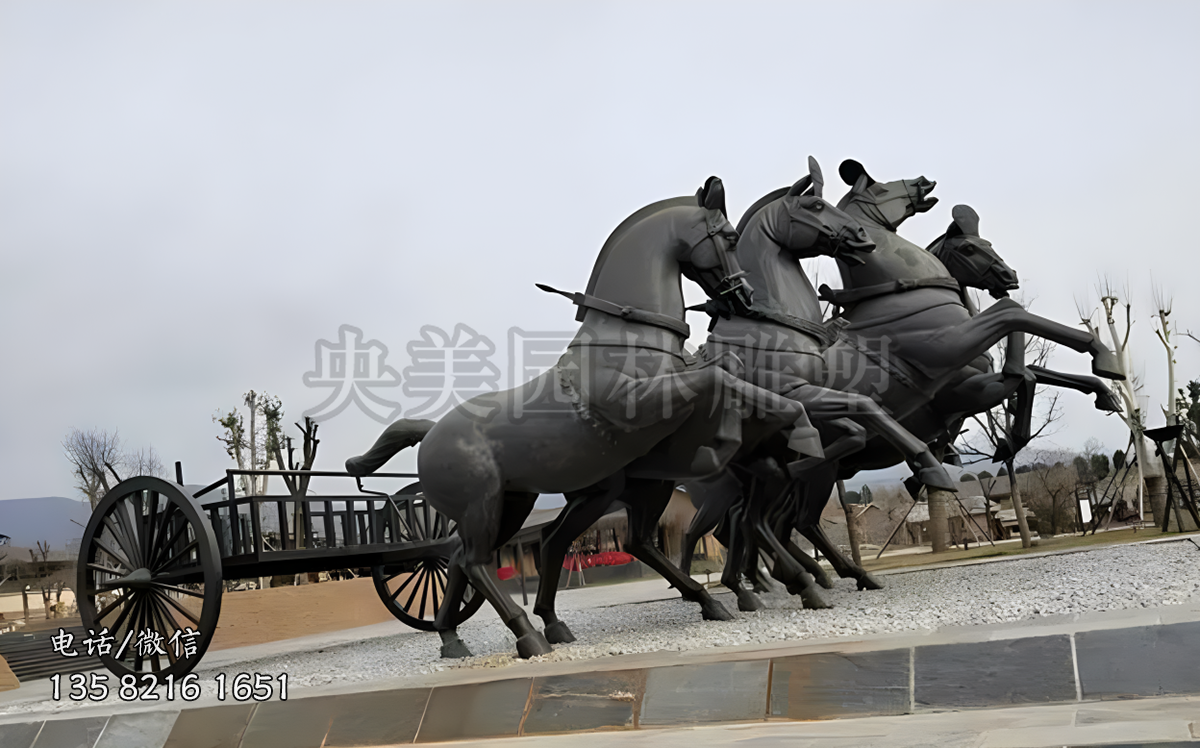 鑄銅馬車景觀雕塑