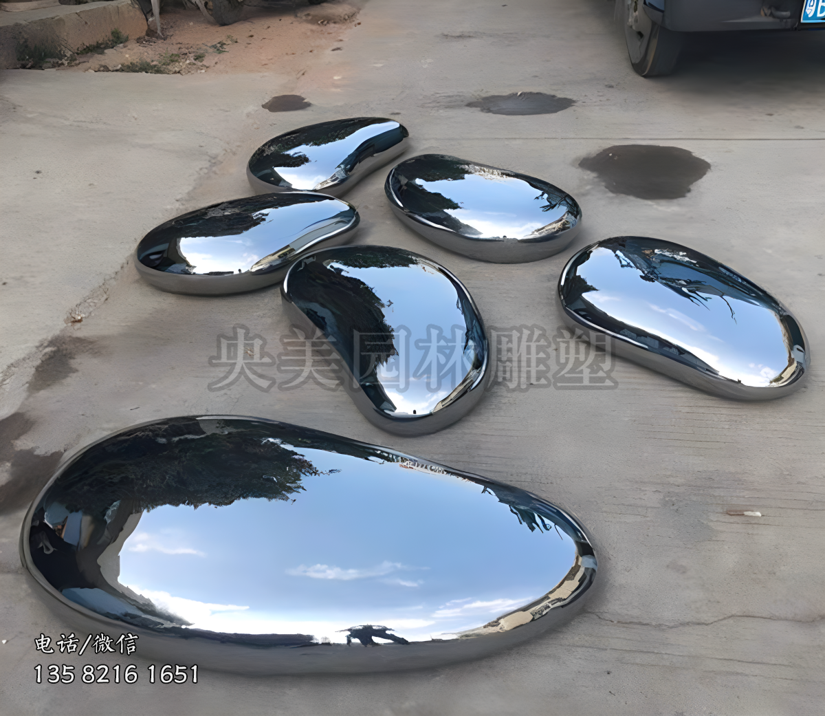 鏡面裝飾不銹鋼鵝卵石雕塑