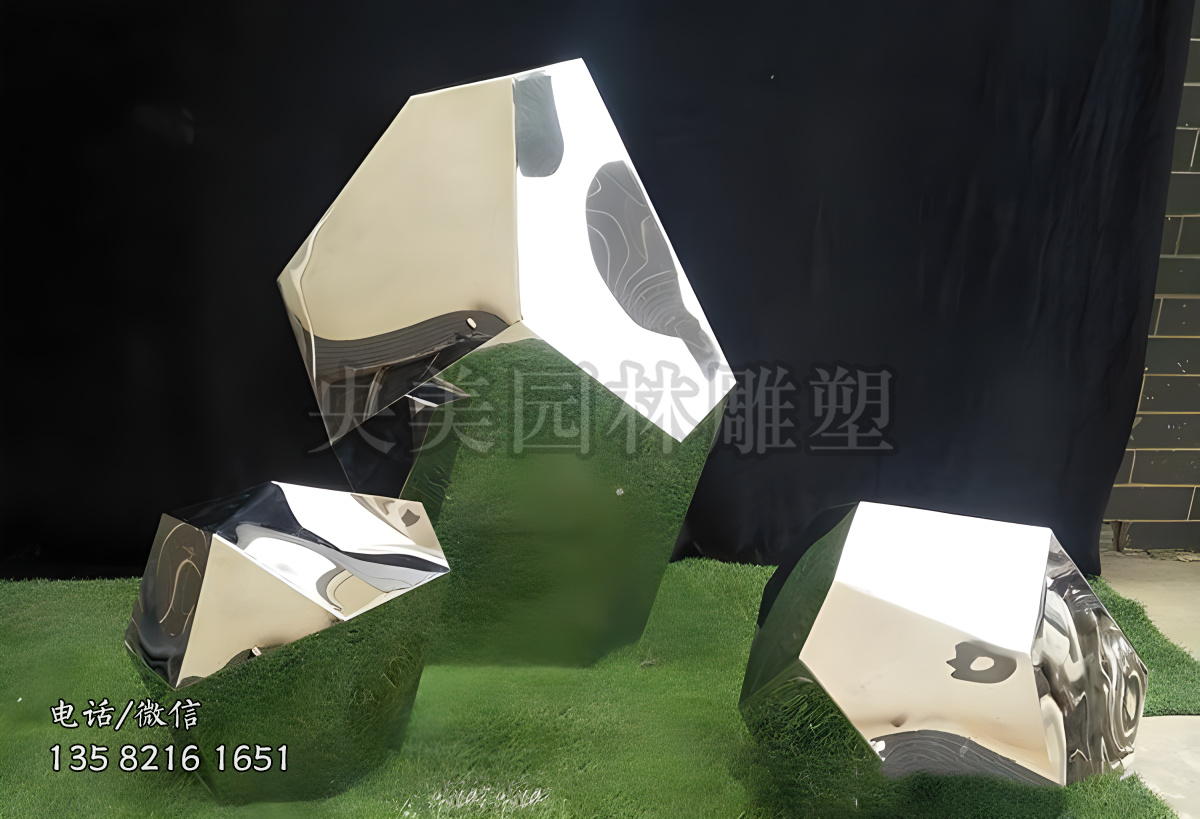 幾何塊面不銹鋼石頭雕塑