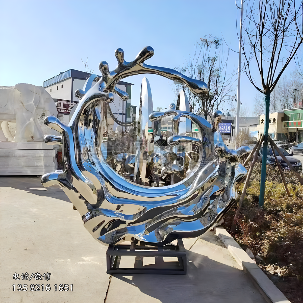 鏡面不銹鋼浪花雕塑擺件