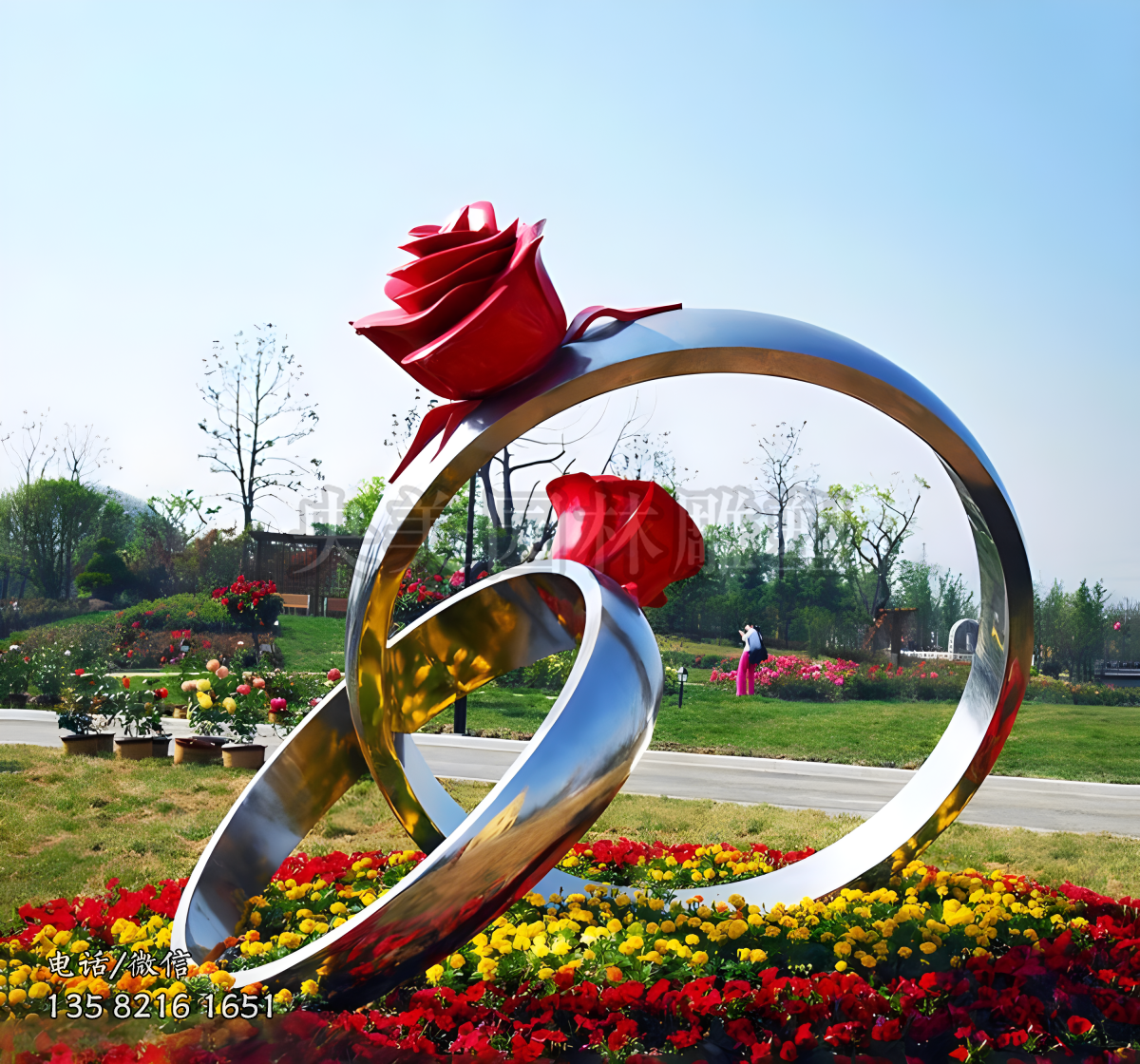 玫瑰鉆戒不銹鋼景觀雕塑