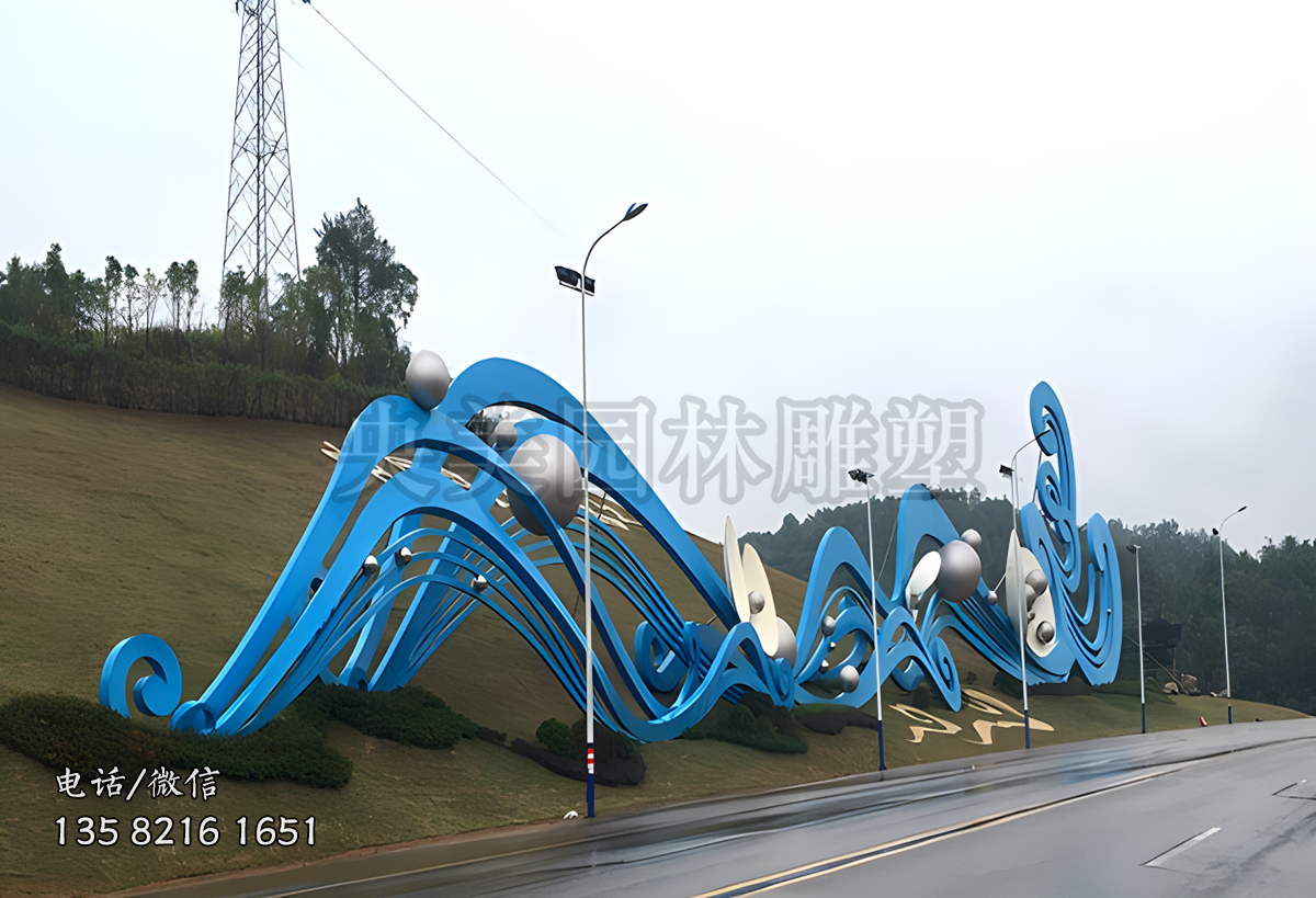 不銹鋼飄帶一樣的浪花造型雕塑