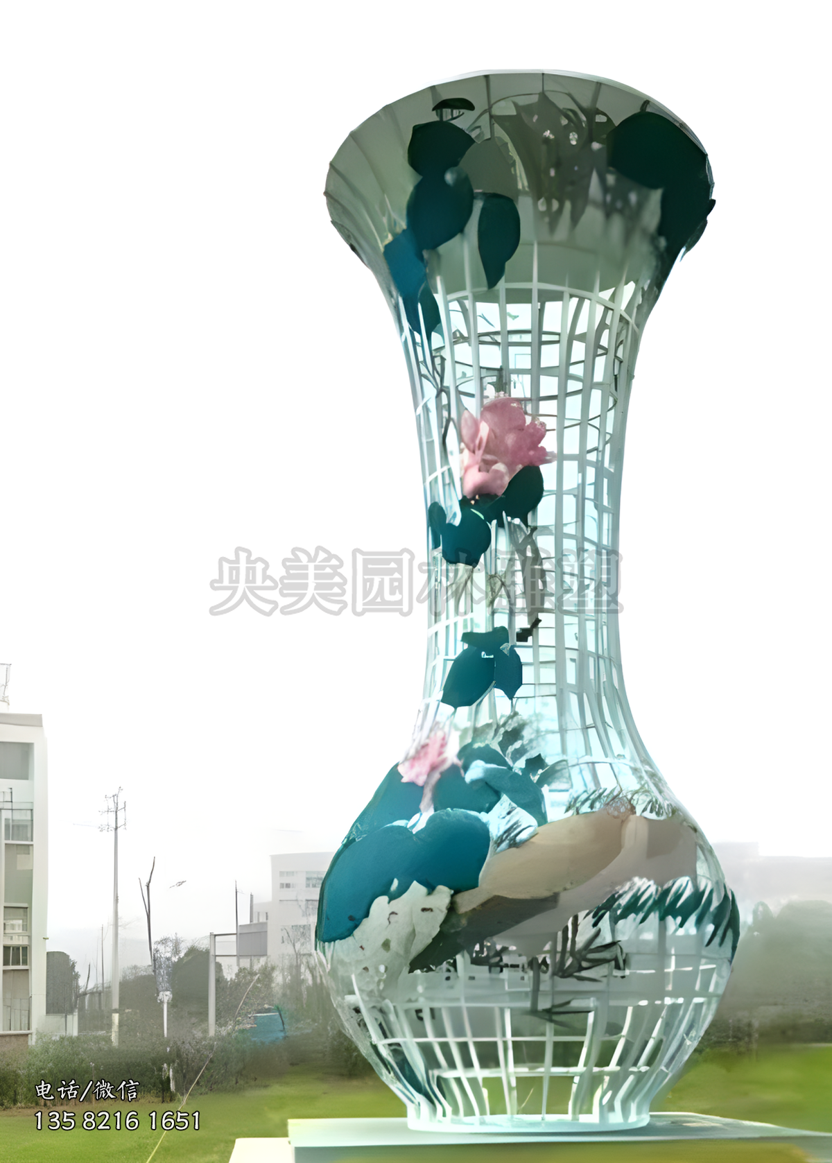 不銹鋼鏤空花瓶景觀雕塑