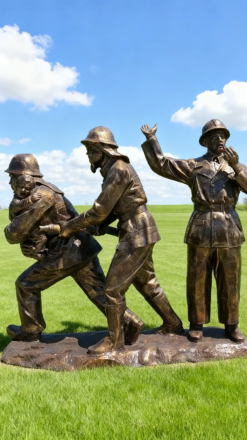 玻璃鋼仿銅消防員雕塑 (2)