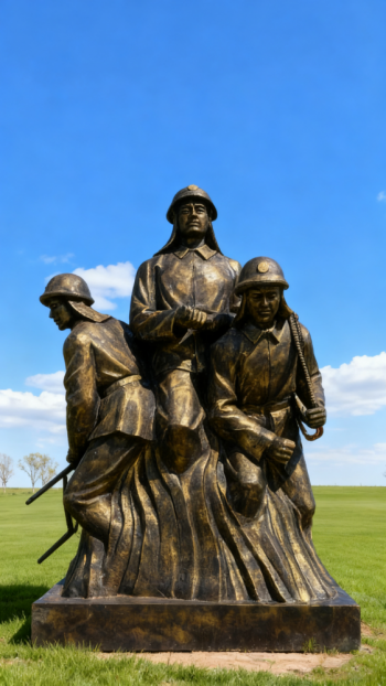 玻璃鋼仿銅消防員雕塑 (9)