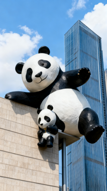 玻璃鋼母子熊貓雕塑 (8)