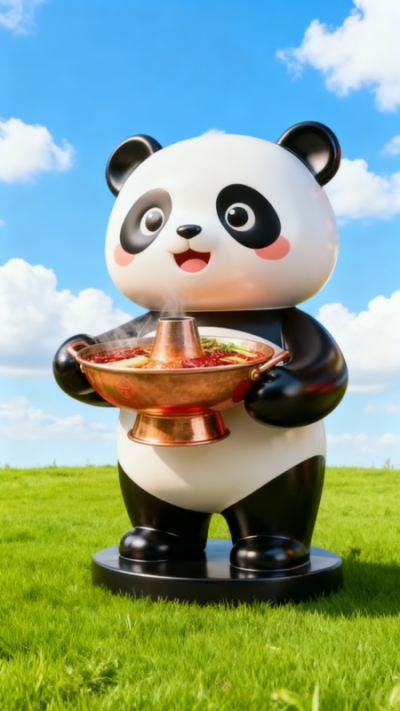 火鍋店卡通熊貓雕塑