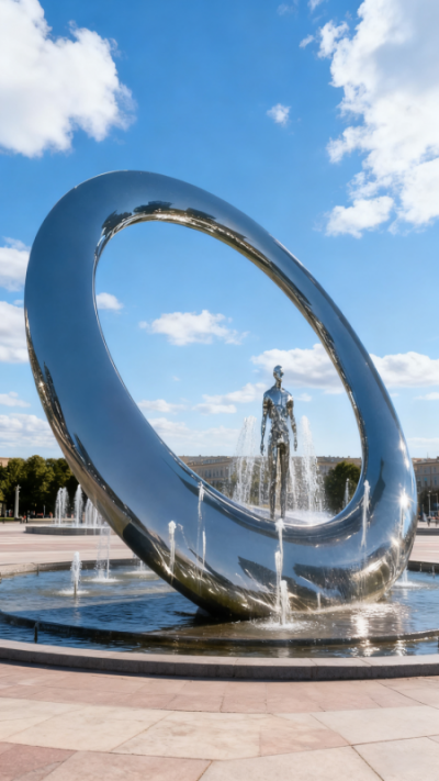噴泉不銹鋼鏡面圓環(huán)雕塑