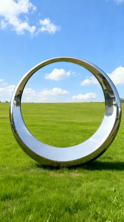 鏡面不銹鋼月牙圓環(huán)雕塑