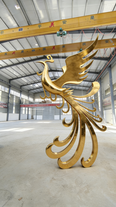 抽象不銹鋼鳳凰雕塑 (2)