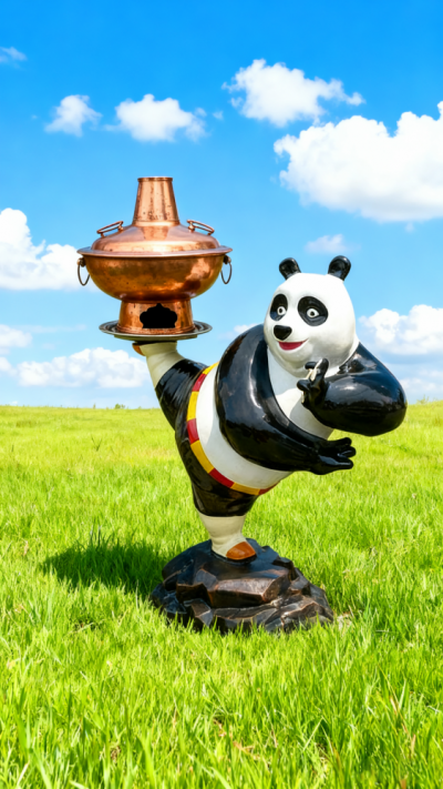 功夫熊貓火鍋店迎賓卡通ip雕塑