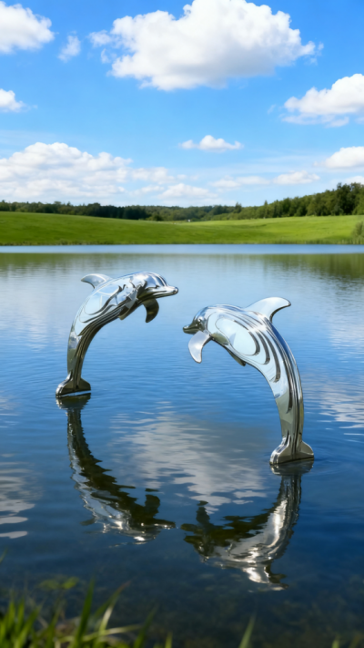 鏡面不銹鋼海豚雕塑 (6)