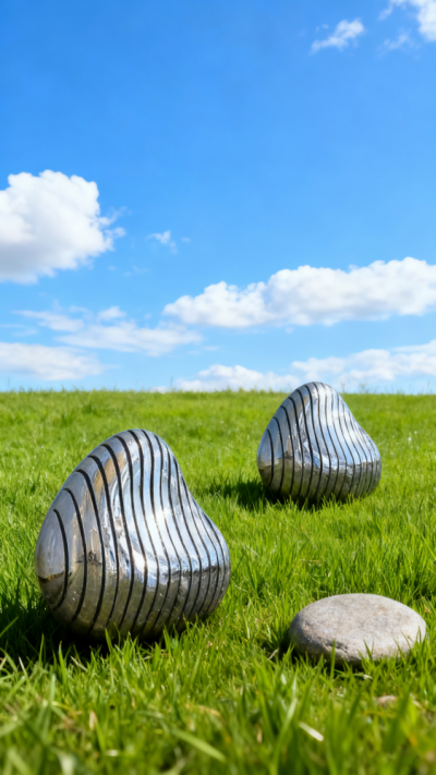 不銹鋼切片鵝卵石雕塑擺件