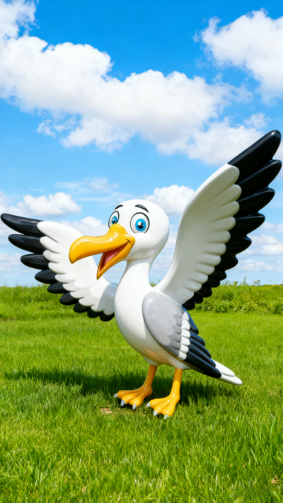 展翅欲飛的卡通海鷗雕塑