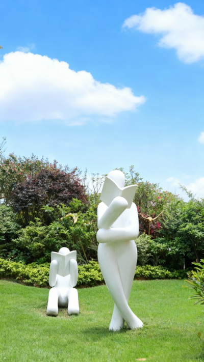 抽象玻璃鋼看書人物雕塑 (2)