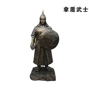 手拿盾牌的蒙古武士 玻璃鋼仿銅人物