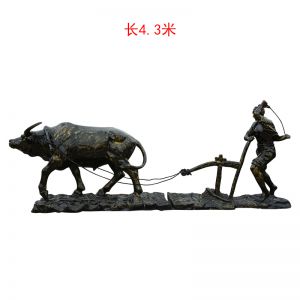 農耕牛拉犁人物玻璃鋼仿銅